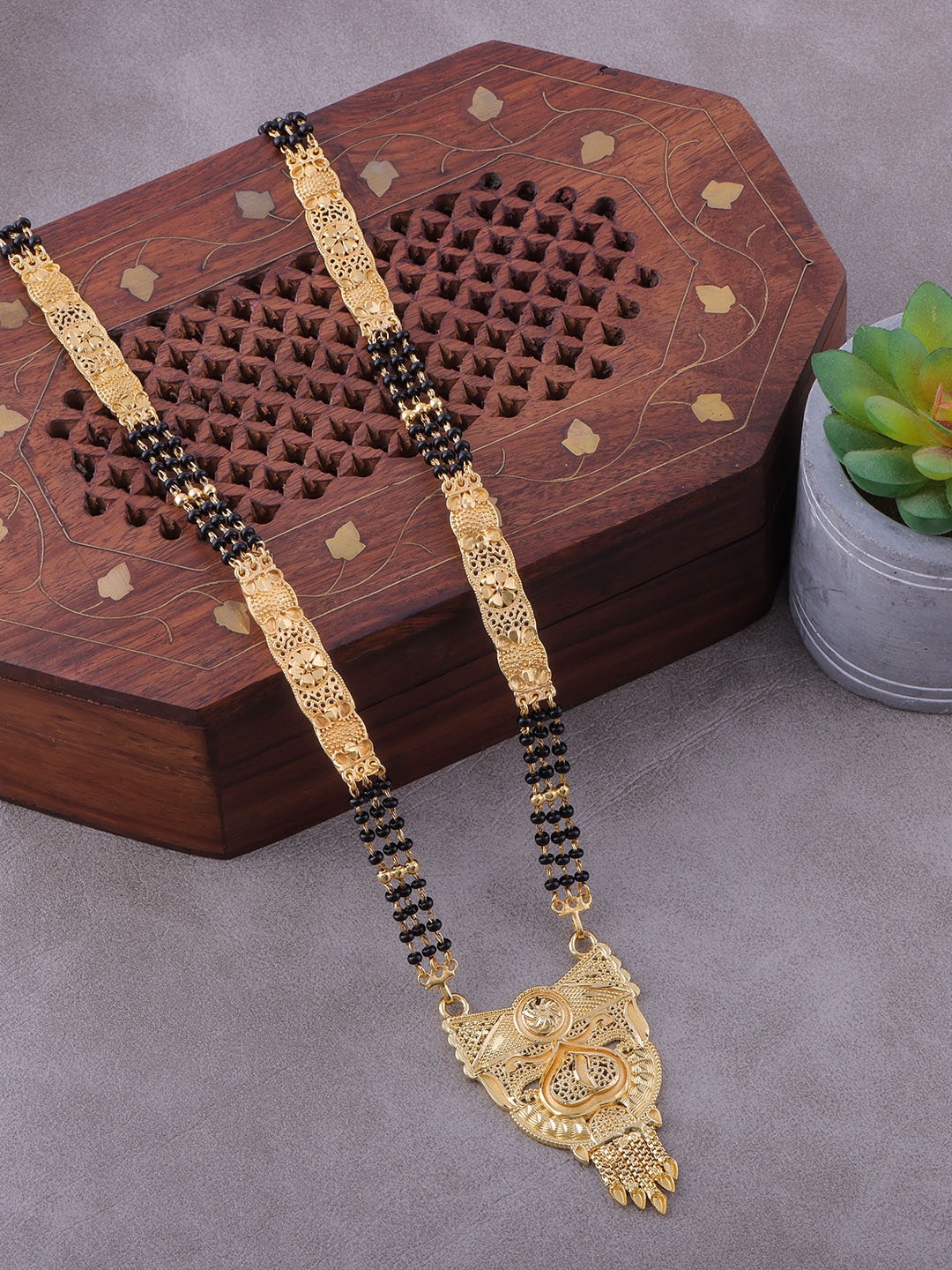 

Brandsoon Women Gold-Plated & Black Beaded Mangalsutra
