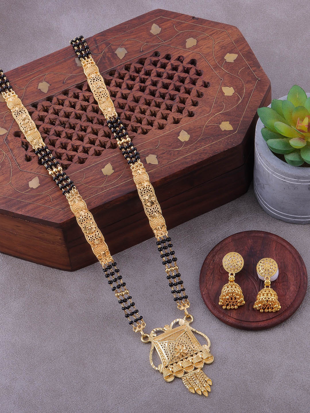 

Brandsoon Gold Plated Artificial Beads Mangalsutra With Earrings