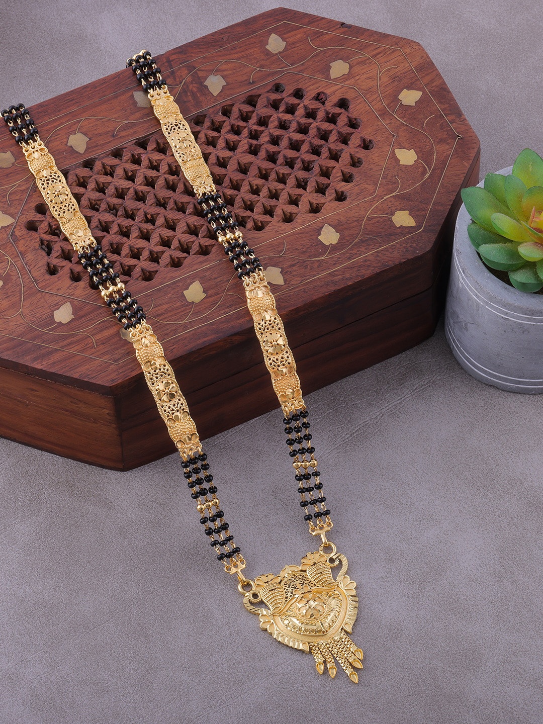 

Brandsoon Gold-Plated & Black Beaded Mangalsutra