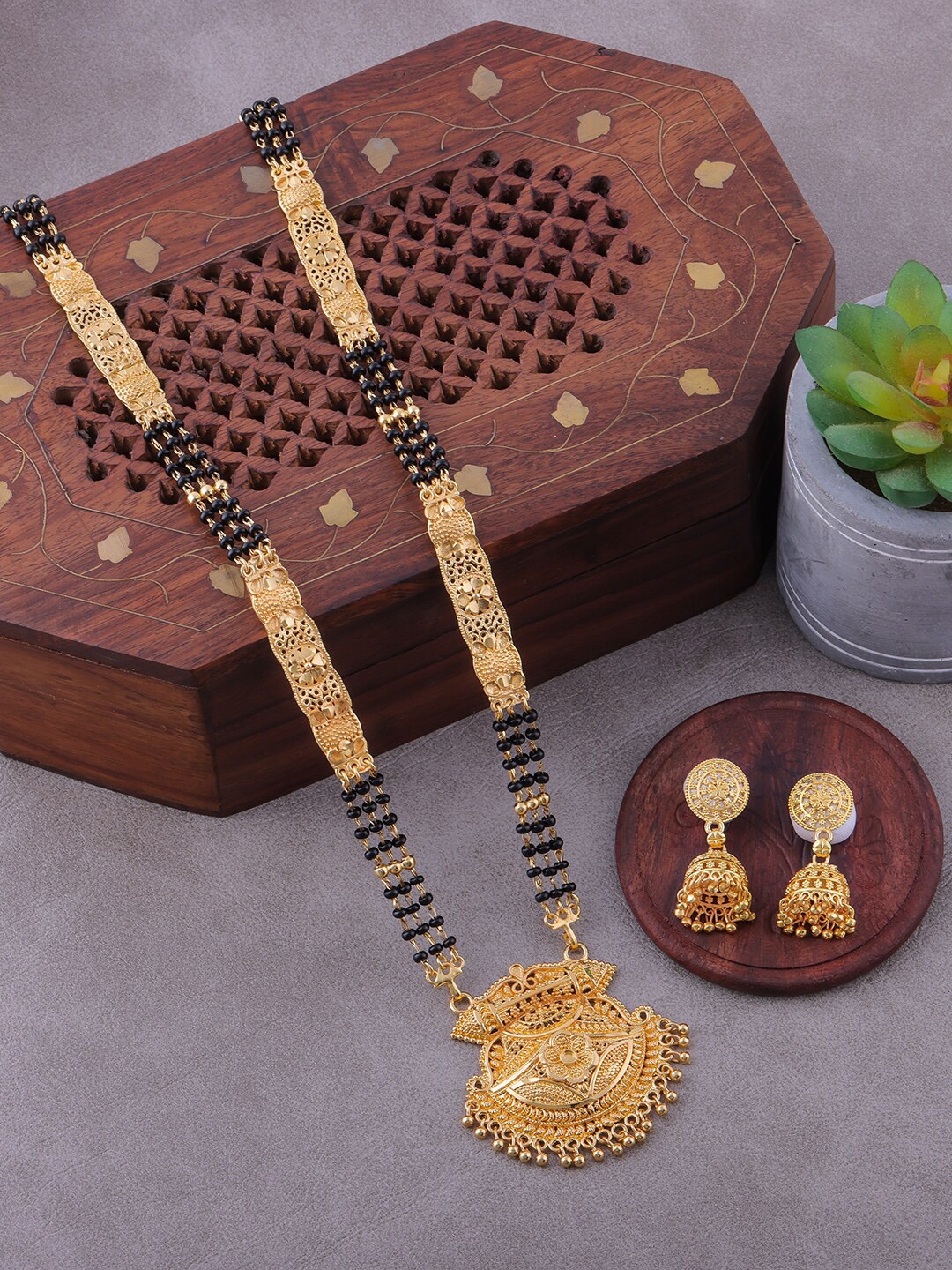 

Brandsoon One Gram Gold-Plated Black Beaded Mangalsutra Set