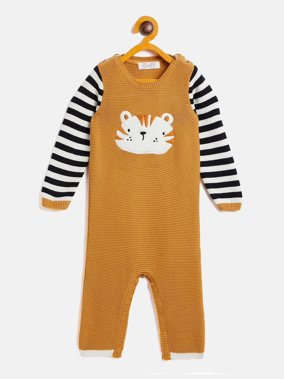 

JWAAQ Infant Mustard & Black Striped Full-Sleeve Pure Cotton Rompers