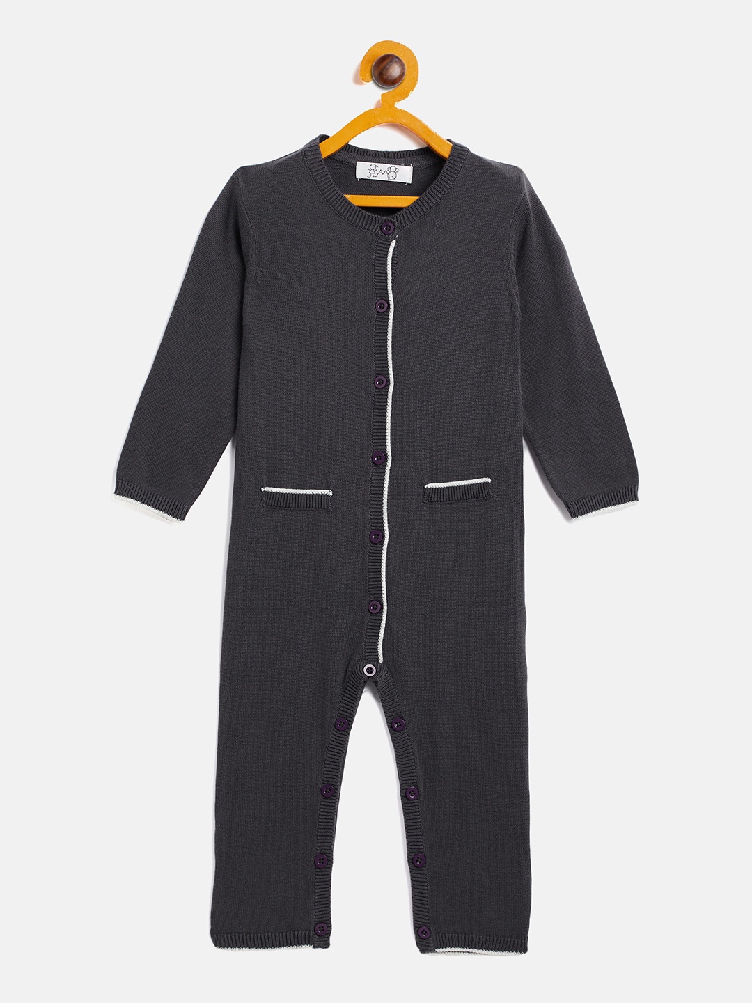 

JWAAQ Kids Infants Grey Solid Pure Cotton Winter Romper
