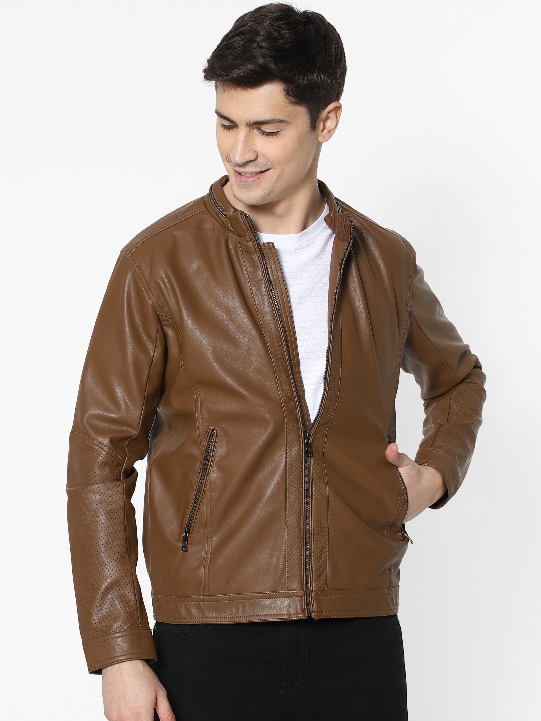 

Celio Men Brown Solid Biker Jacket