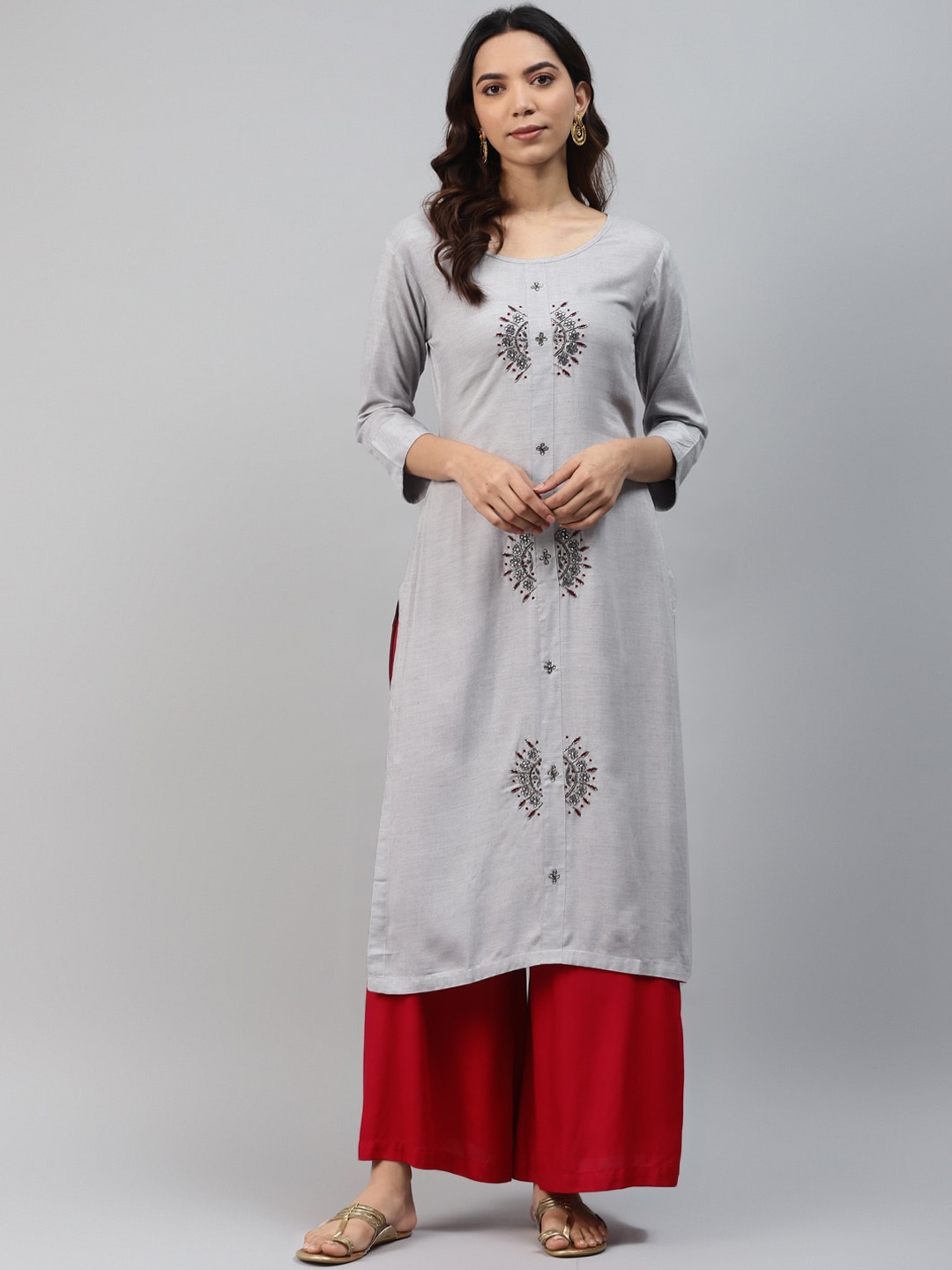 

HIGHLIGHT FASHION EXPORT Women Grey Embroidered Kurta