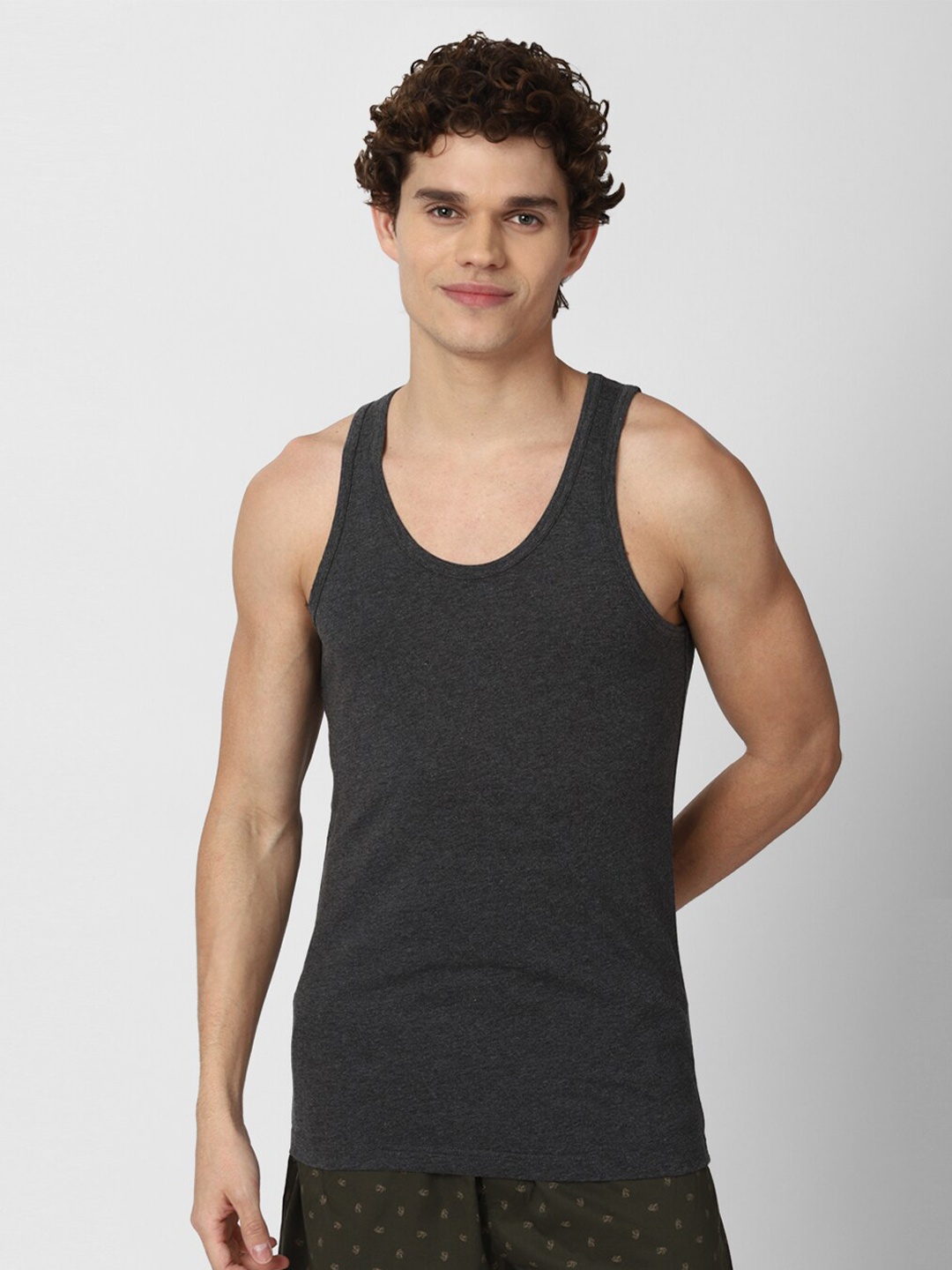 

Peter England Men's Grey Pure Cotton T-shirt