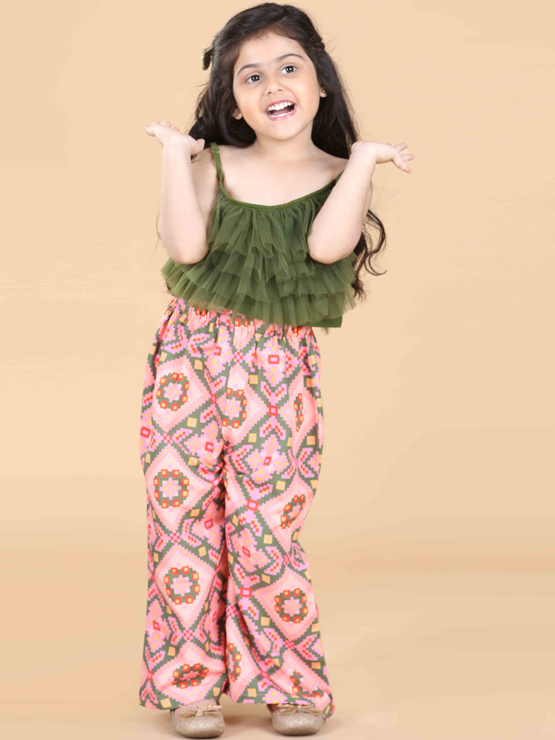 

ADIVA Girls Pink & Green Top with Palazzos