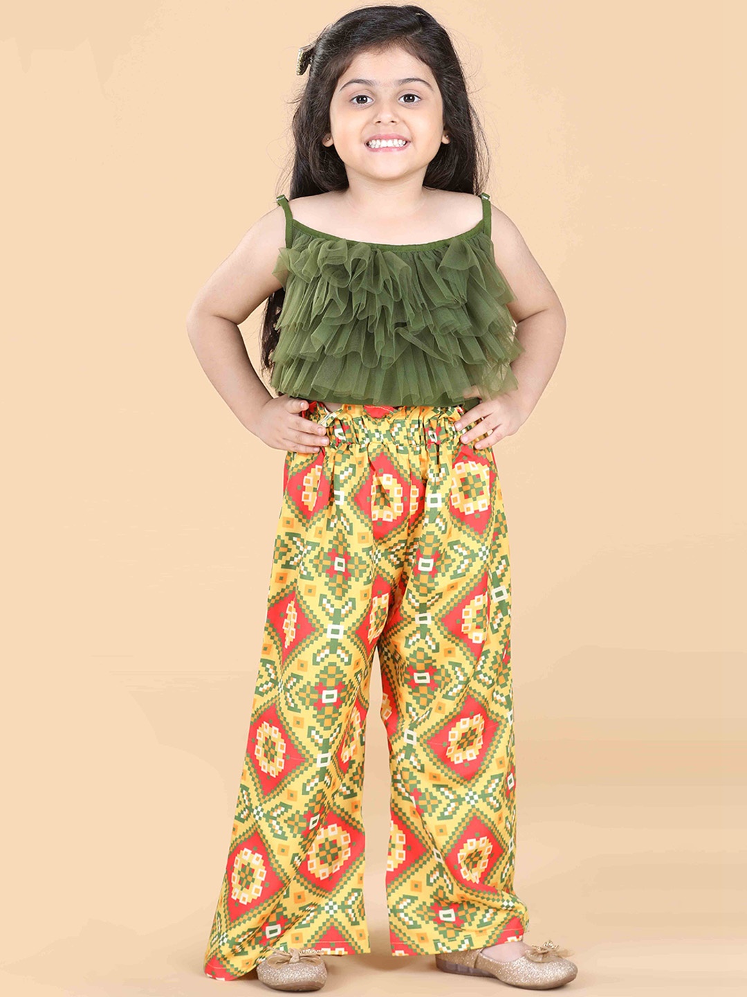 

ADIVA Girls Green & Peach-Coloured Top with Palazzo
