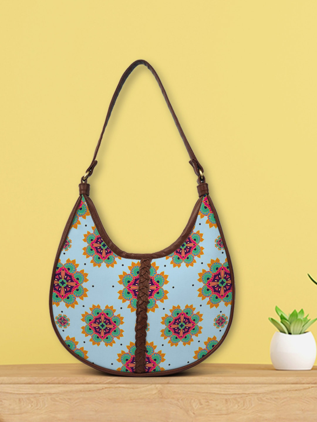 

Crazy Corner Blue Floral Printed Half Moon Hobo Bag
