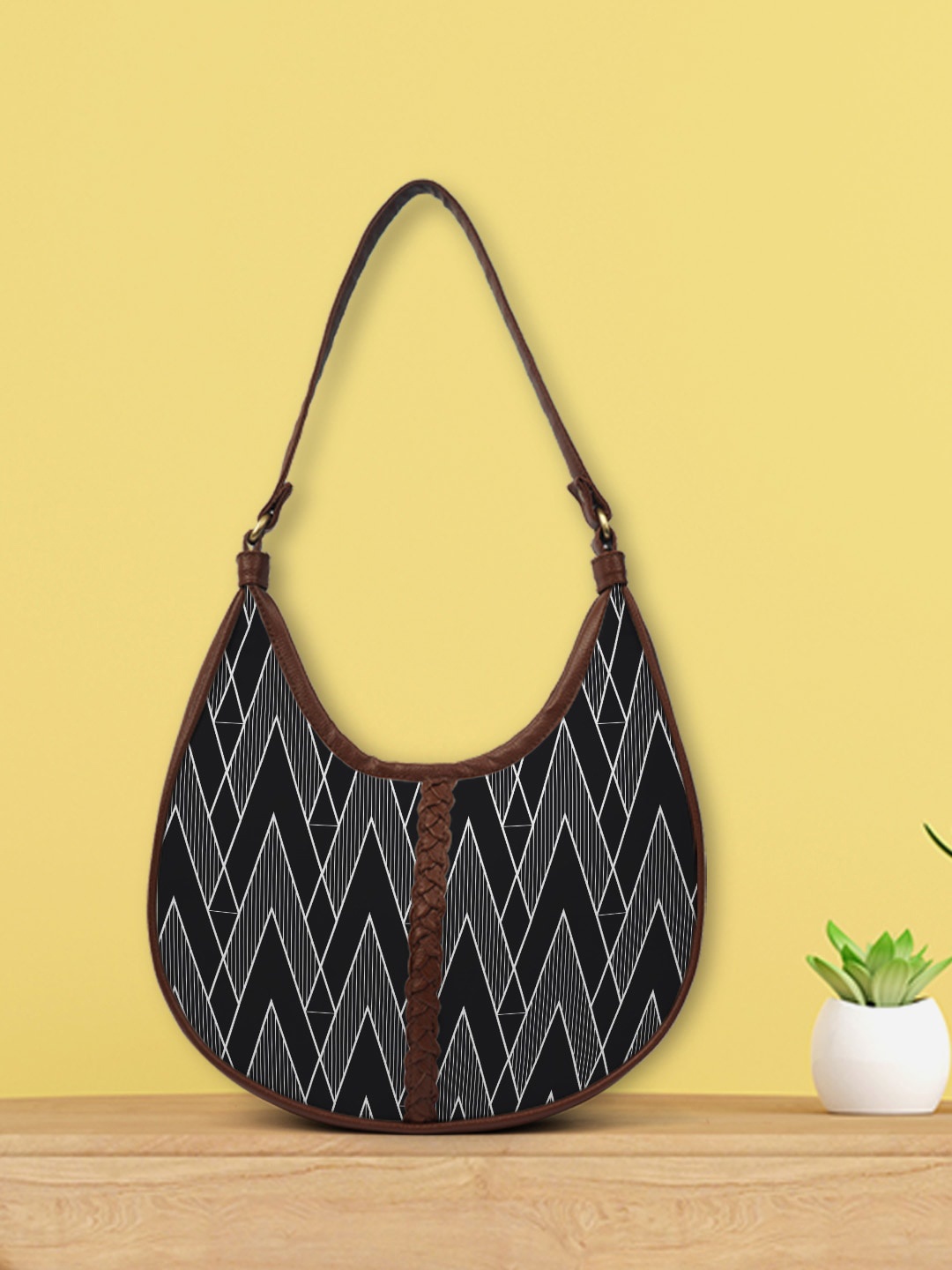 

Crazy Corner Black Geometric Half Moon Hobo Bag
