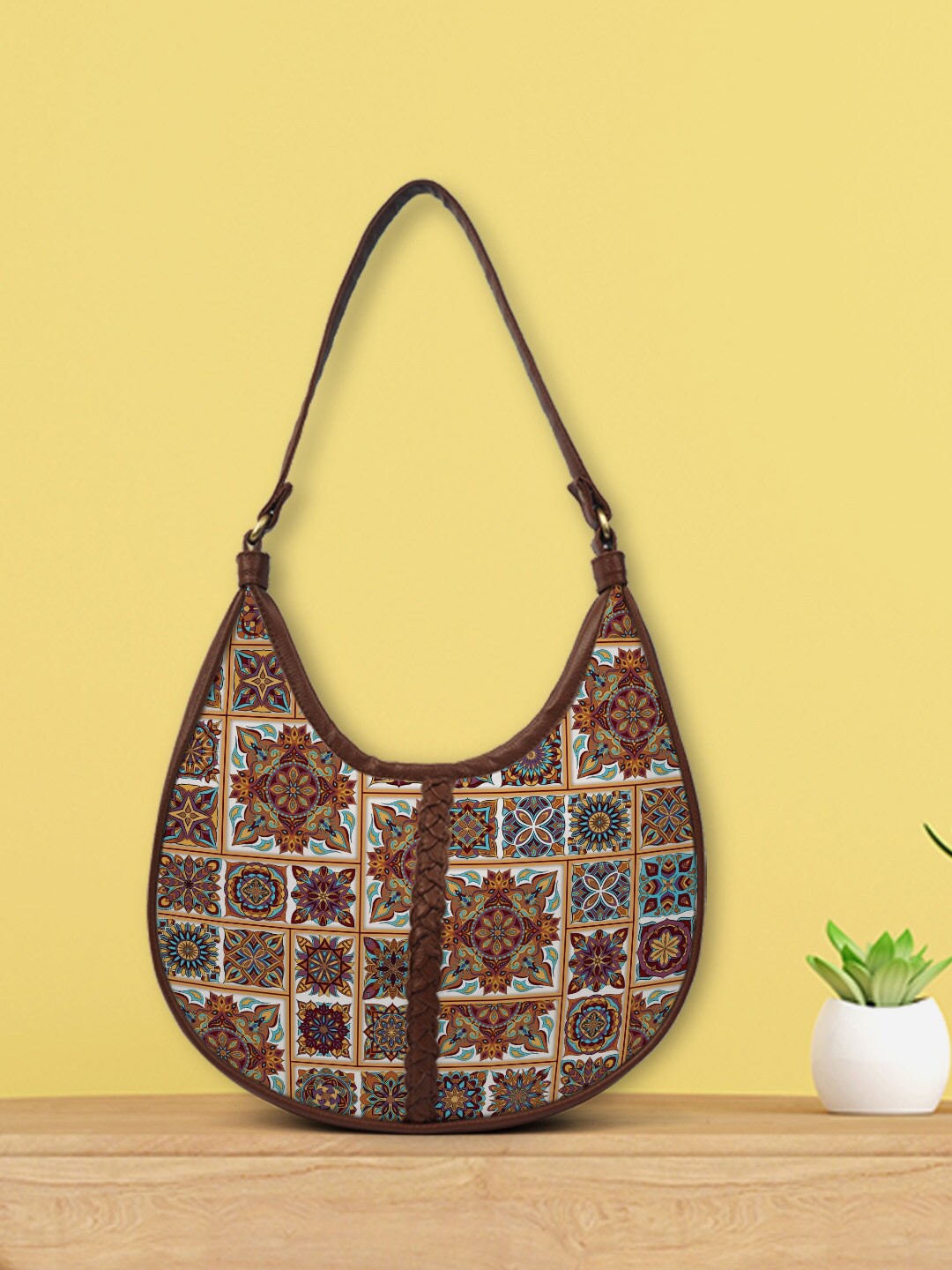 

Crazy Corner Multicoloured Printed Half Moon Hobo Bag, Brown