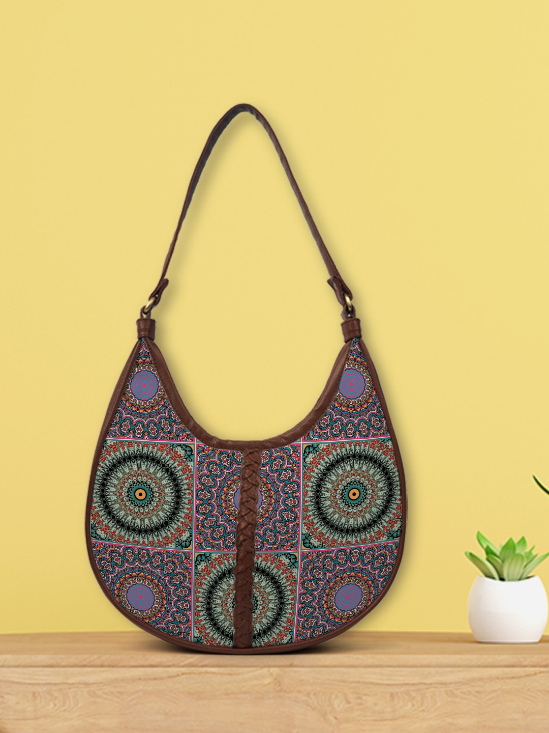 

Crazy Corner Multicoloured Ethnic Motifs Printed Half Moon Hobo Bag, Multi