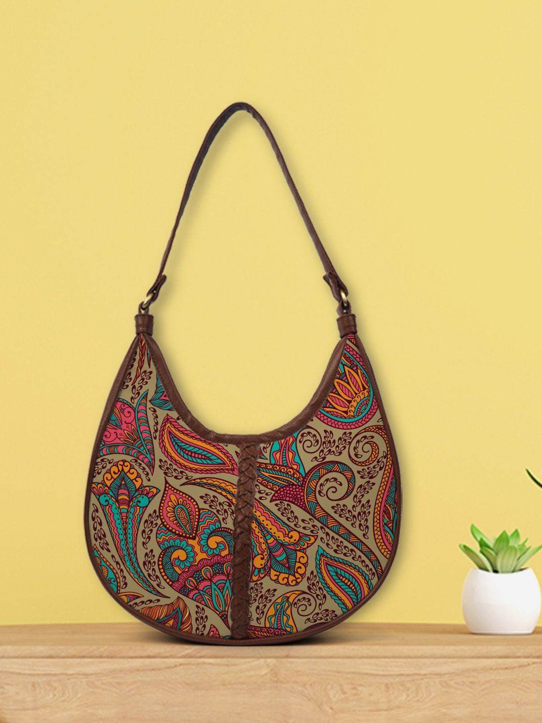 

Crazy Corner Multicoloured Ethnic Motifs Half Moon Hobo Bag, Multi