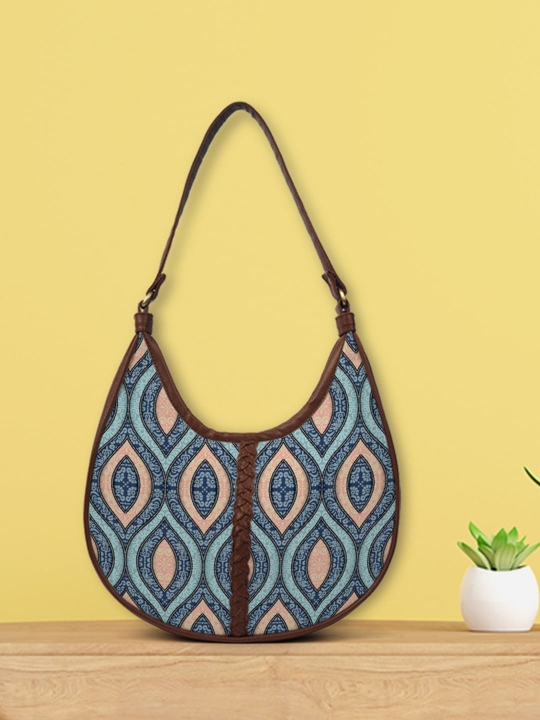 

Crazy Corner Blue Ethnic Motifs Printed Half Moon Hobo Bag