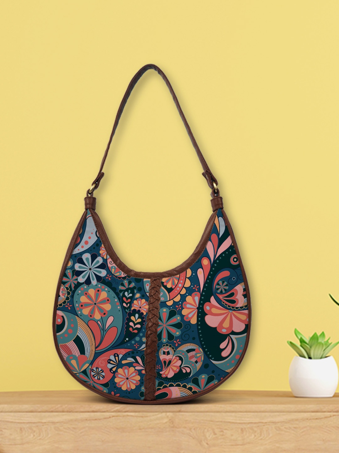 

Crazy Corner Women Multicoloured Ethnic Motifs Printed Half Moon Hobo Bag, Multi