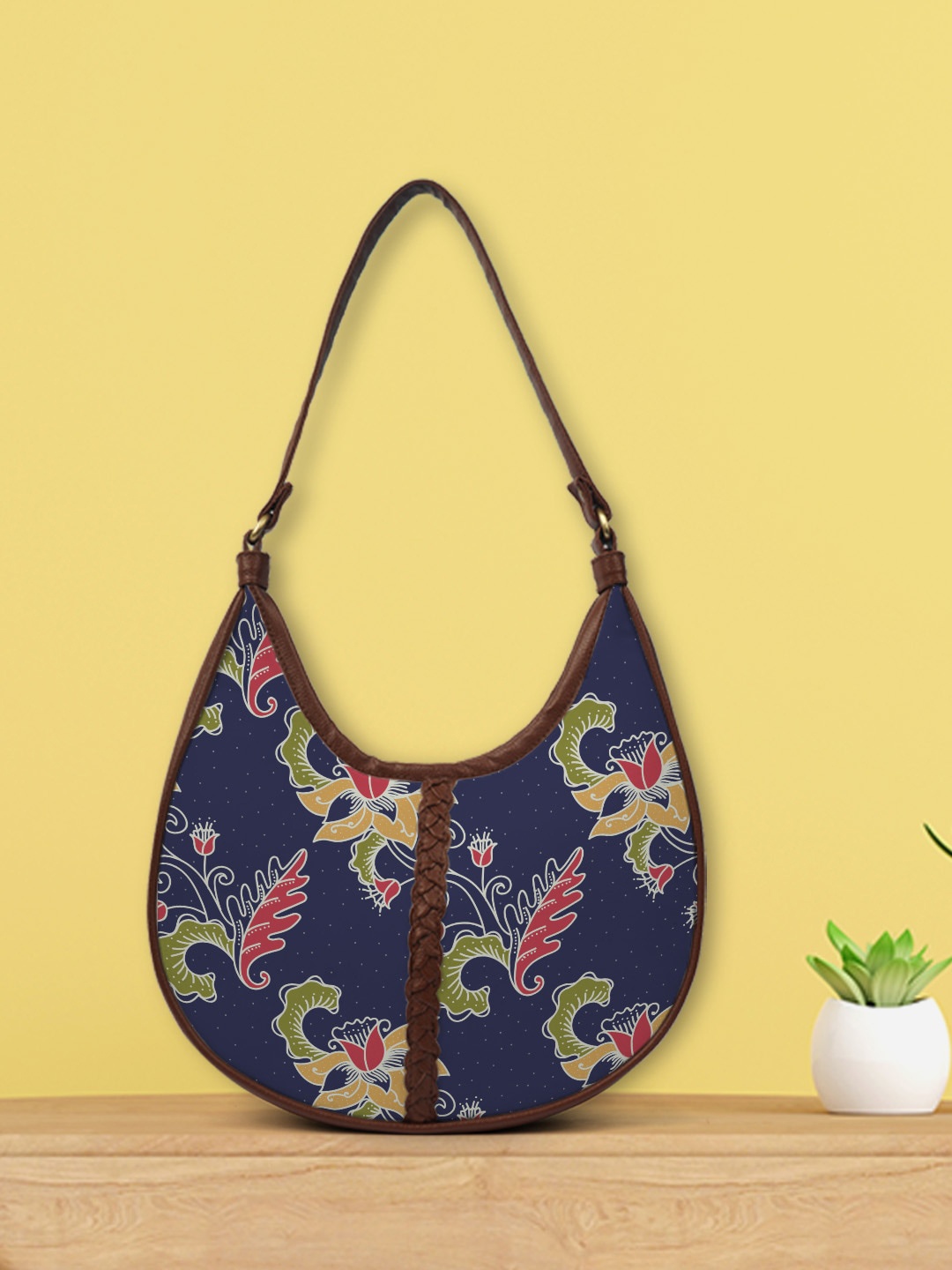 

Crazy Corner Women Blue Floral Printed Half Moon Hobo Bag