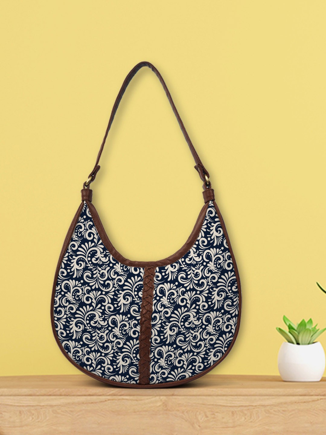 

Crazy Corner Blue Ethnic Motifs Printed Half Moon Hobo Bag