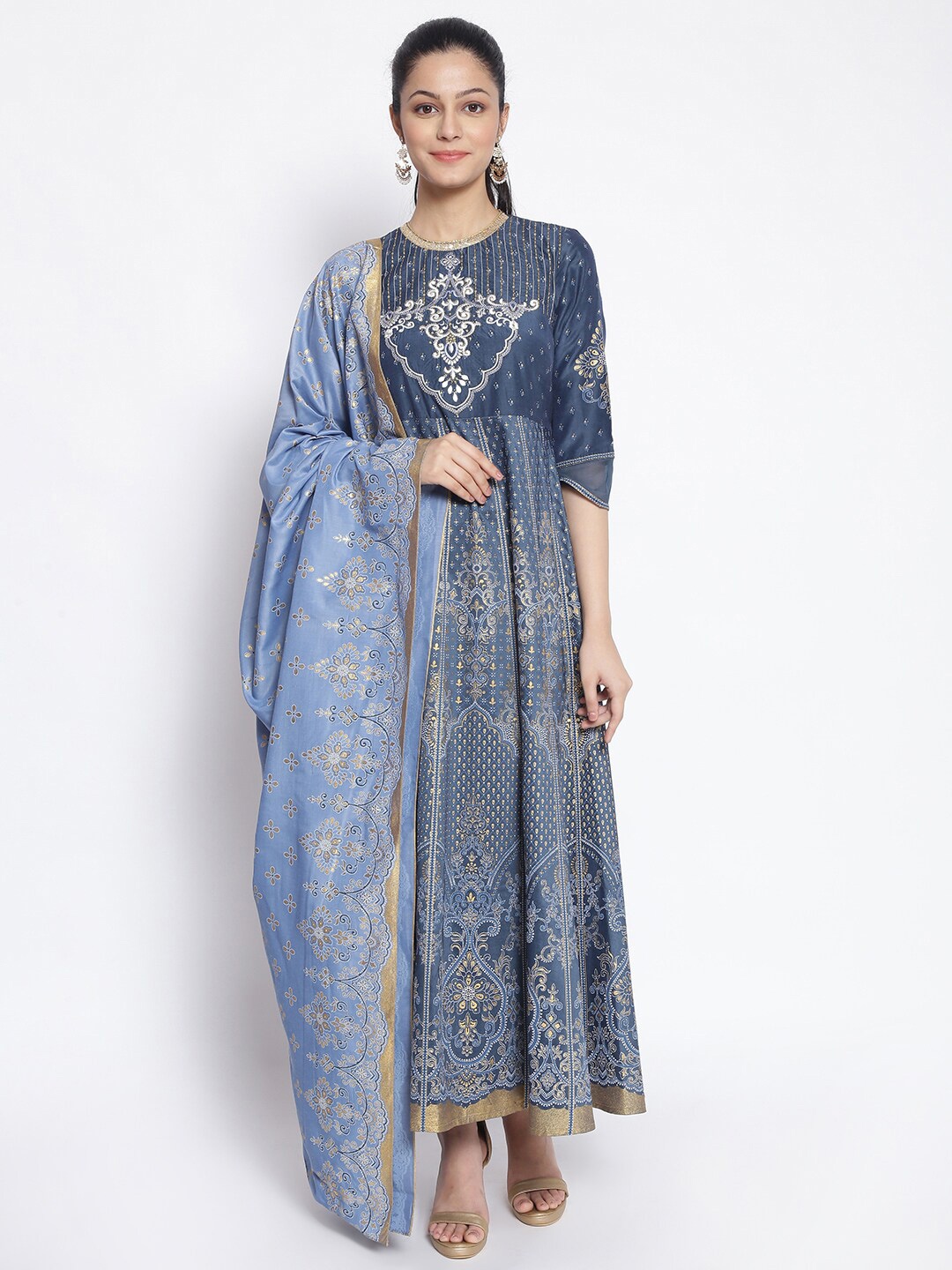 

AURELIA Grey Ethnic Motifs Maxi Dress