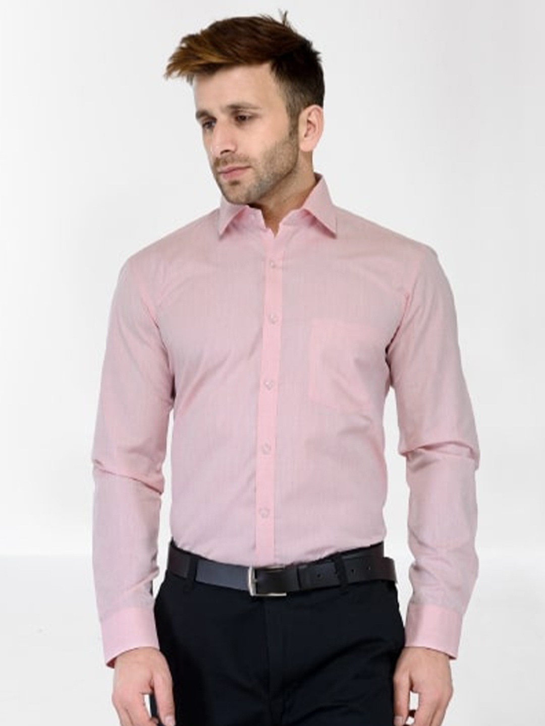 

RG DESIGNERS Men's Pink Slim Fit Cotton Formal Shirt