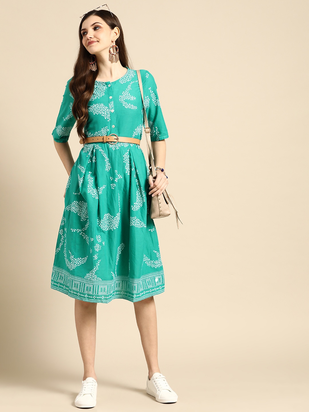 

Sangria Women Green & White Printed Pure Cotton Ethnic Dress
