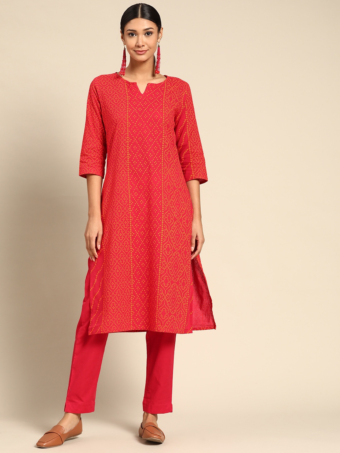 

Sangria Women Red Ethnic Motifs Printed Pure Cotton Kurta with Trousers