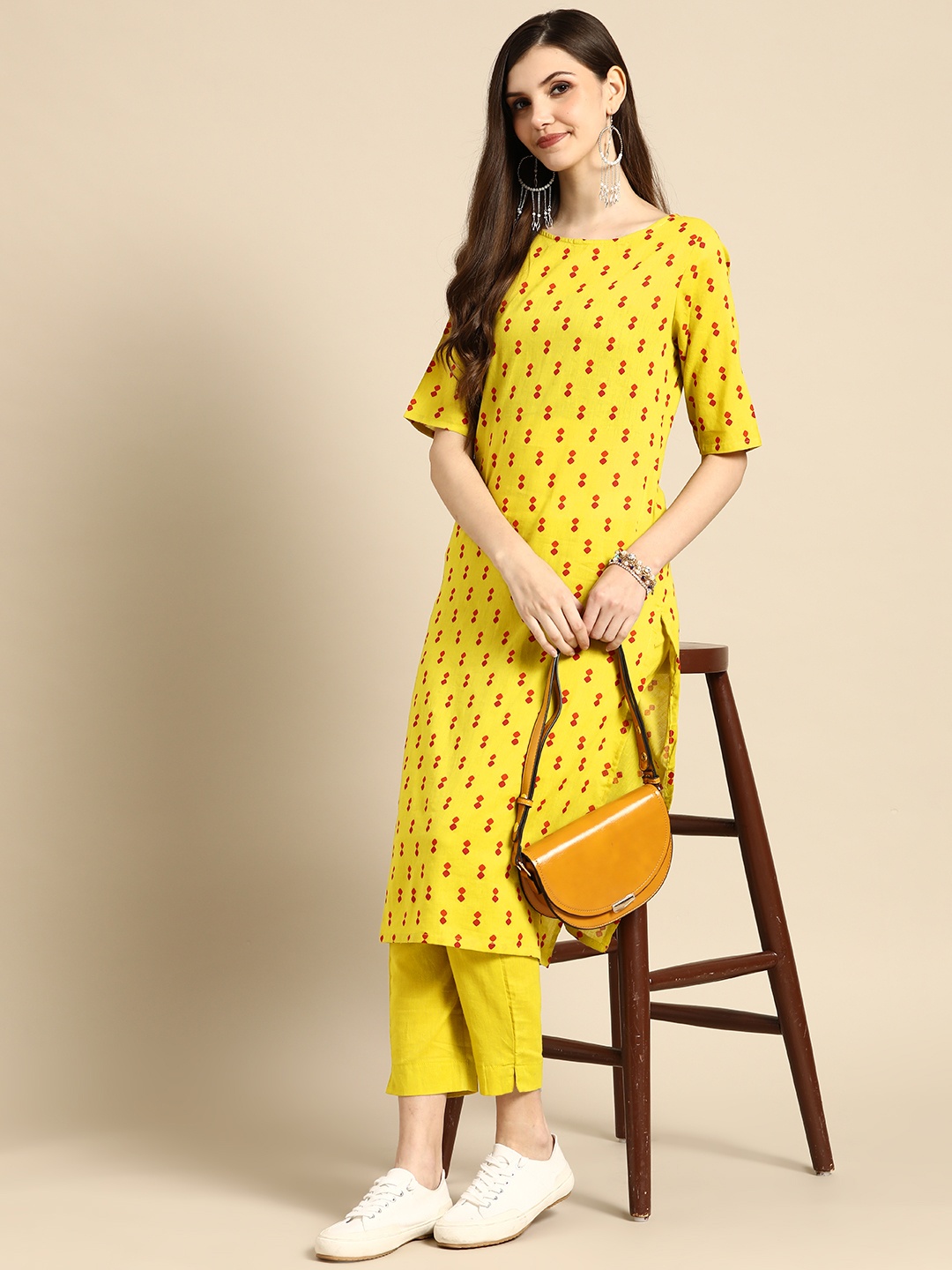 

Sangria Women Mustard Yellow & Red Printed Pure Cotton Kurta with Trousers