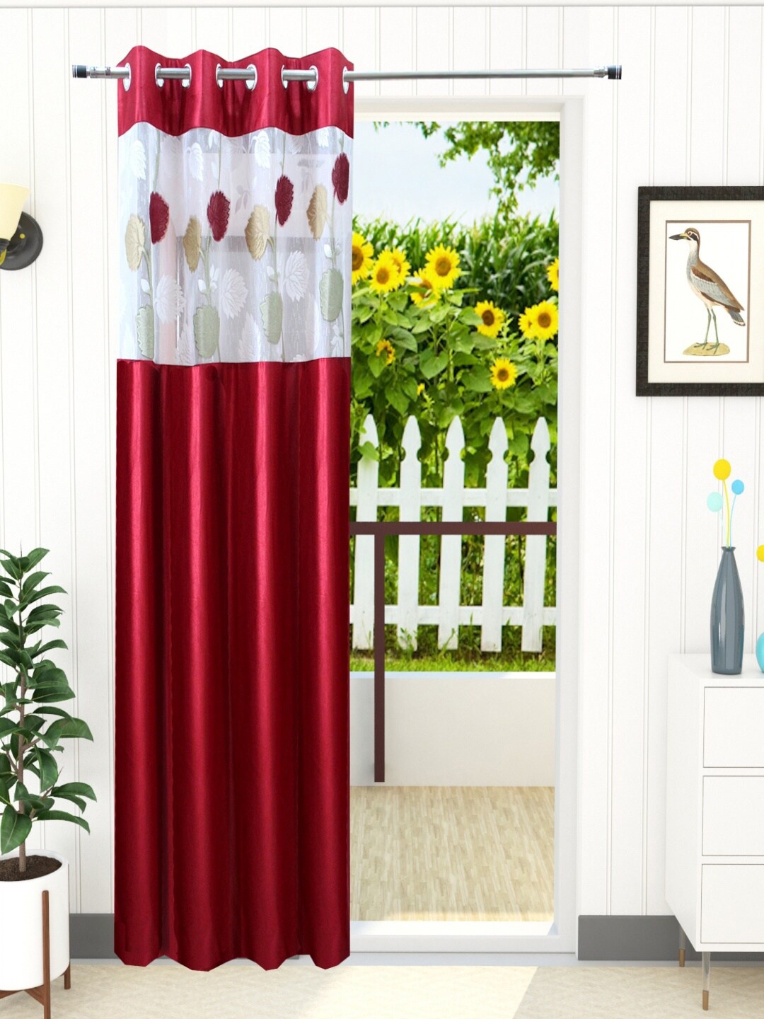 

Homefab India Maroon & White Set of 2 Sheer Long Door Curtain