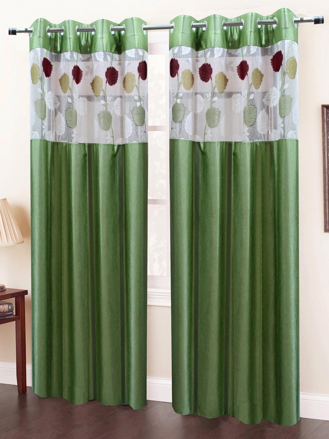 

Homefab India Green & Brown Set of 2 Sheer Window Curtain