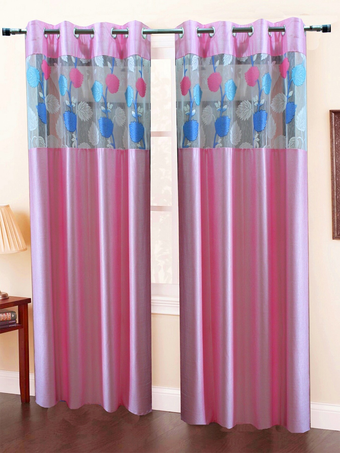

Homefab India Pink & Blue Set of 2 Sheer Long Door Curtain