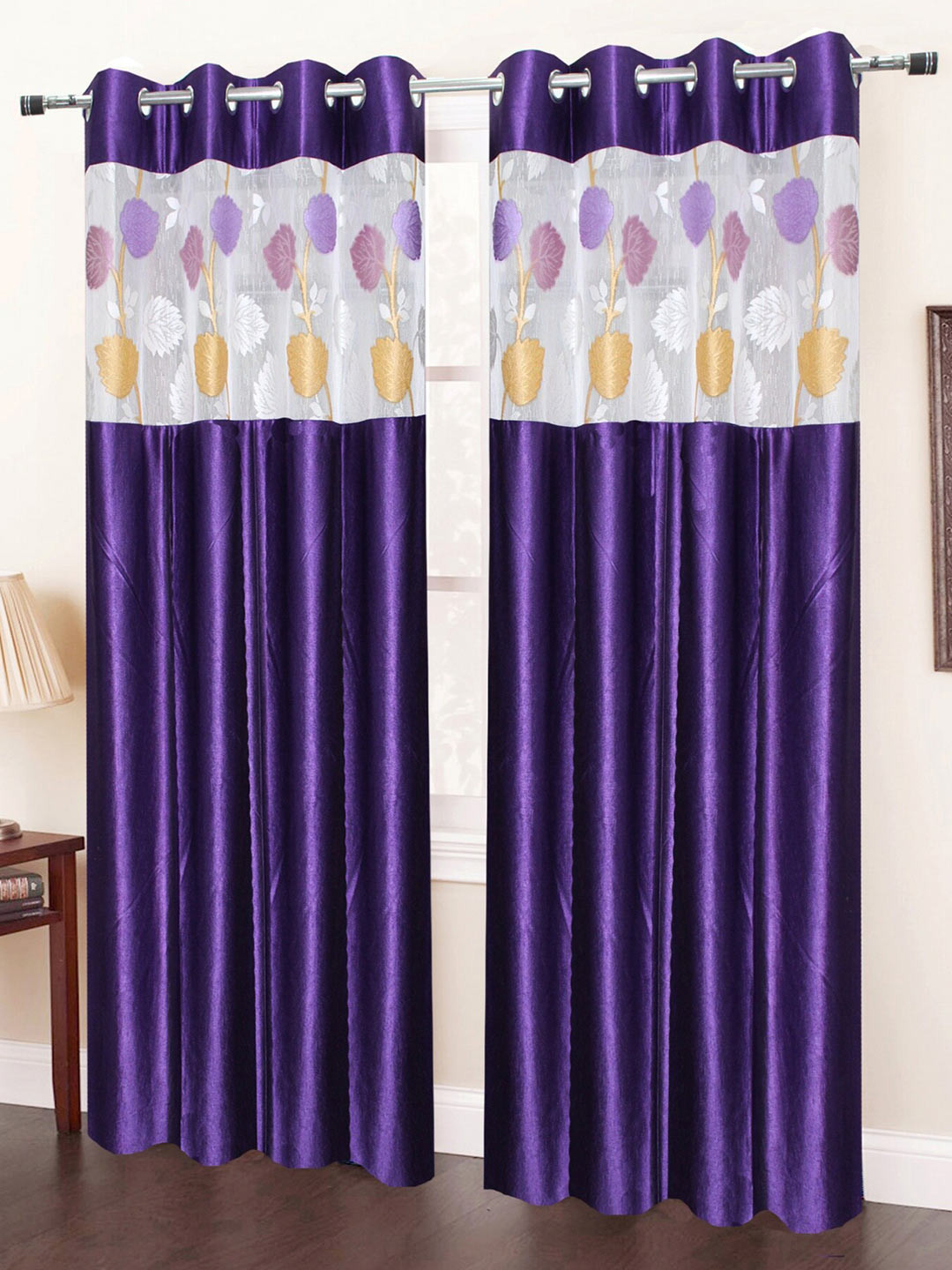 

Homefab India Purple & White Set of 2 Sheer Long Door Curtain