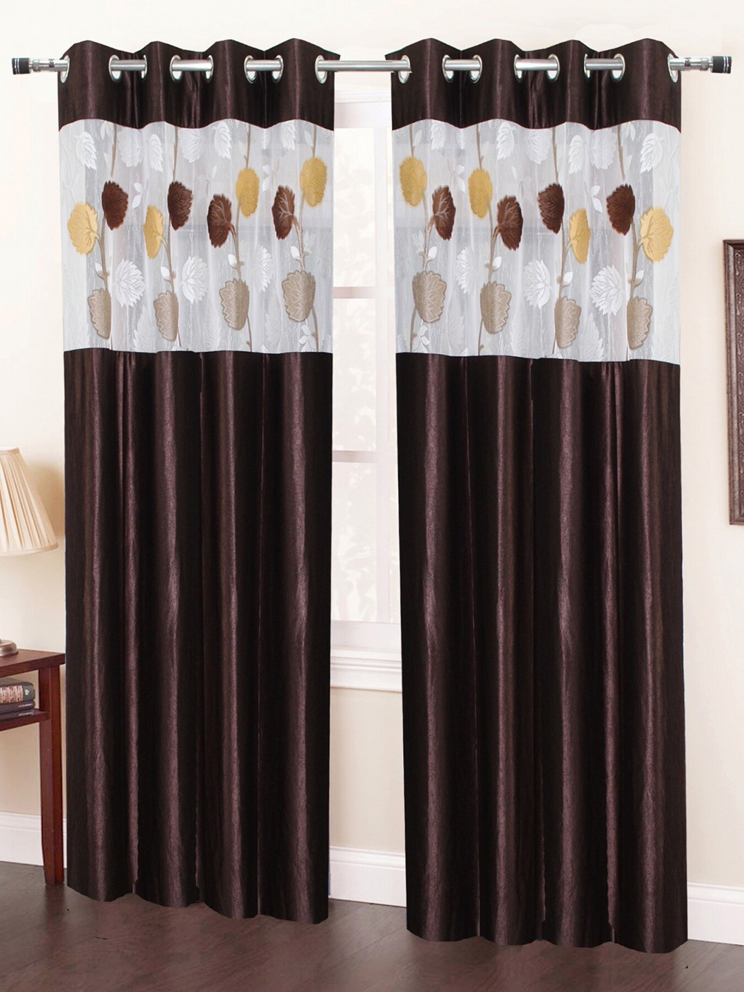 

Homefab India Coffee Brown & White Set of 2 Sheer Window Curtain