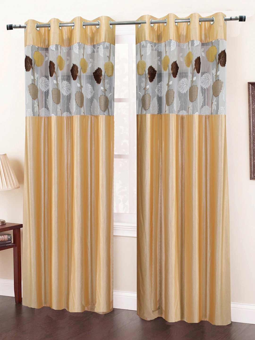 

Homefab India Beige & White Set of 2 Sheer Long Door Curtain