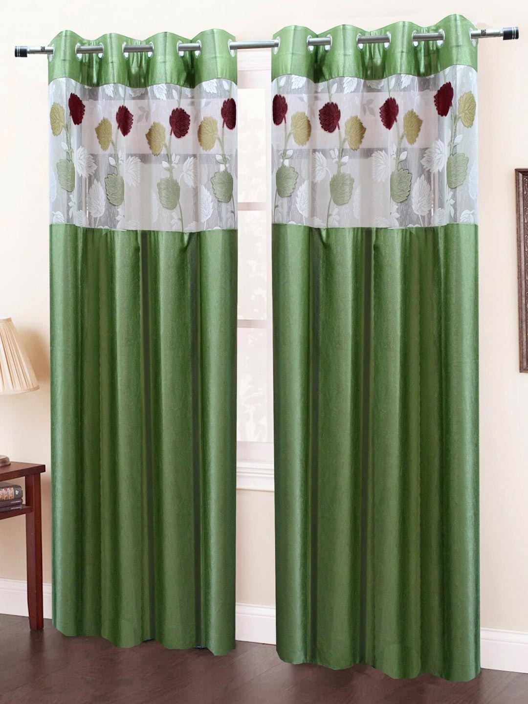 

Homefab India Green & White Set of 2 Sheer Door Curtain