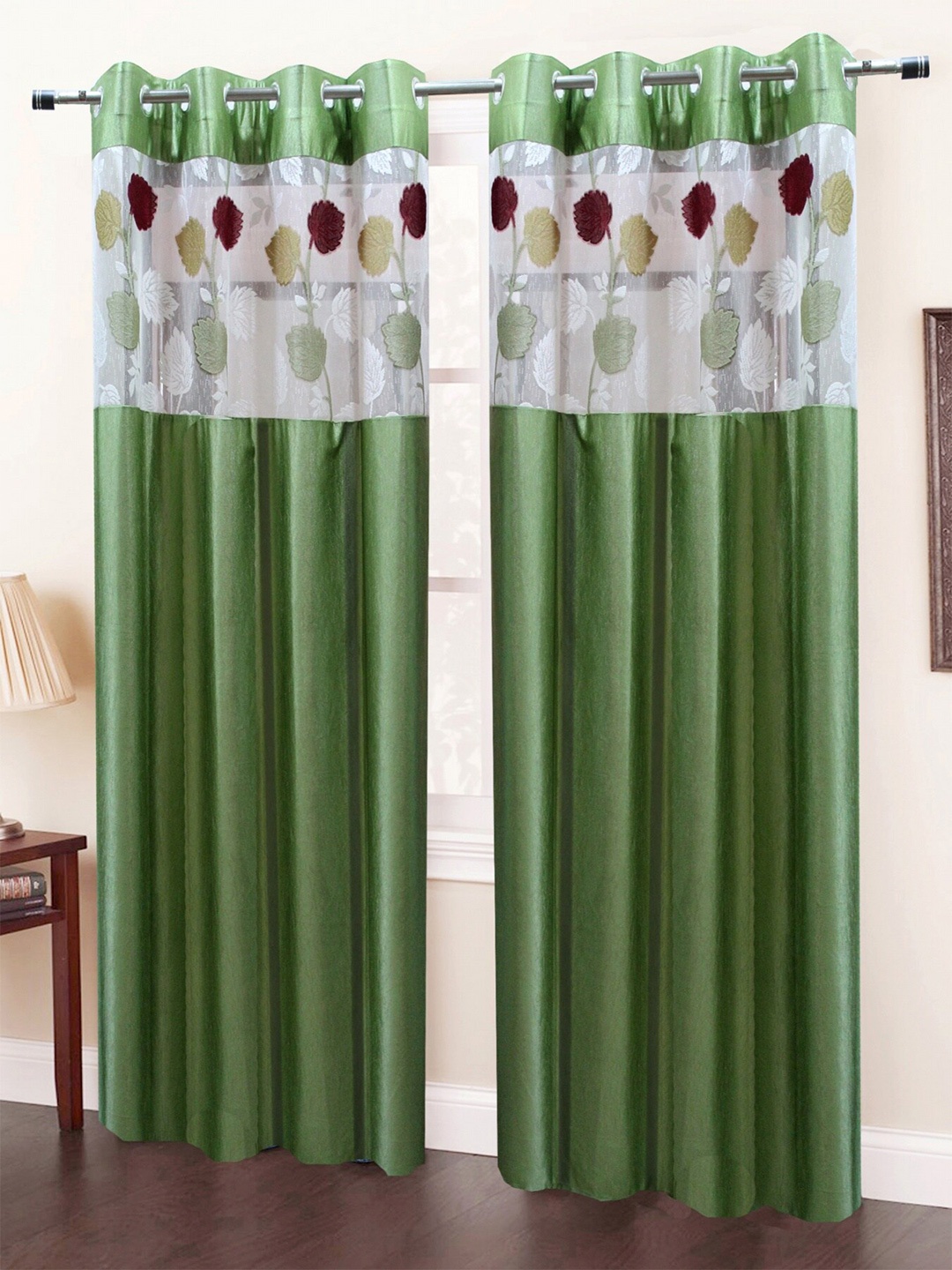 

Homefab India Green & White Set of 2 Sheer Long Door Curtain