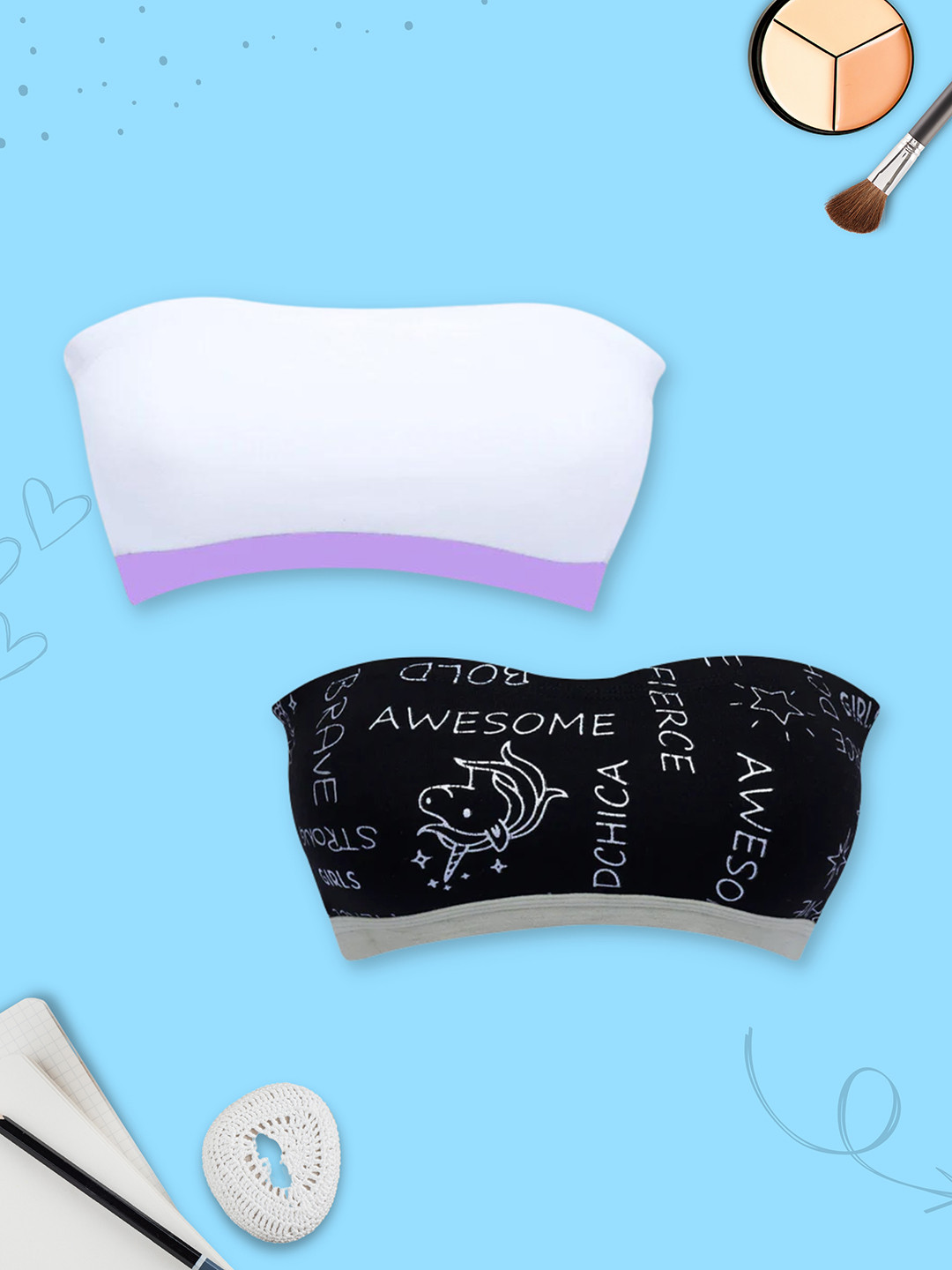 

Girls Pack Of 2 Double Layer Premium Cotton Non-Wired Non Padded Beginners Bra DCBRJU7816/xxxs, Black