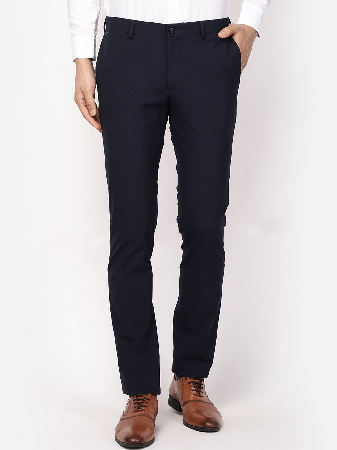 

Blackberrys Men Navy Blue Skinny Fit Low-Rise Trousers