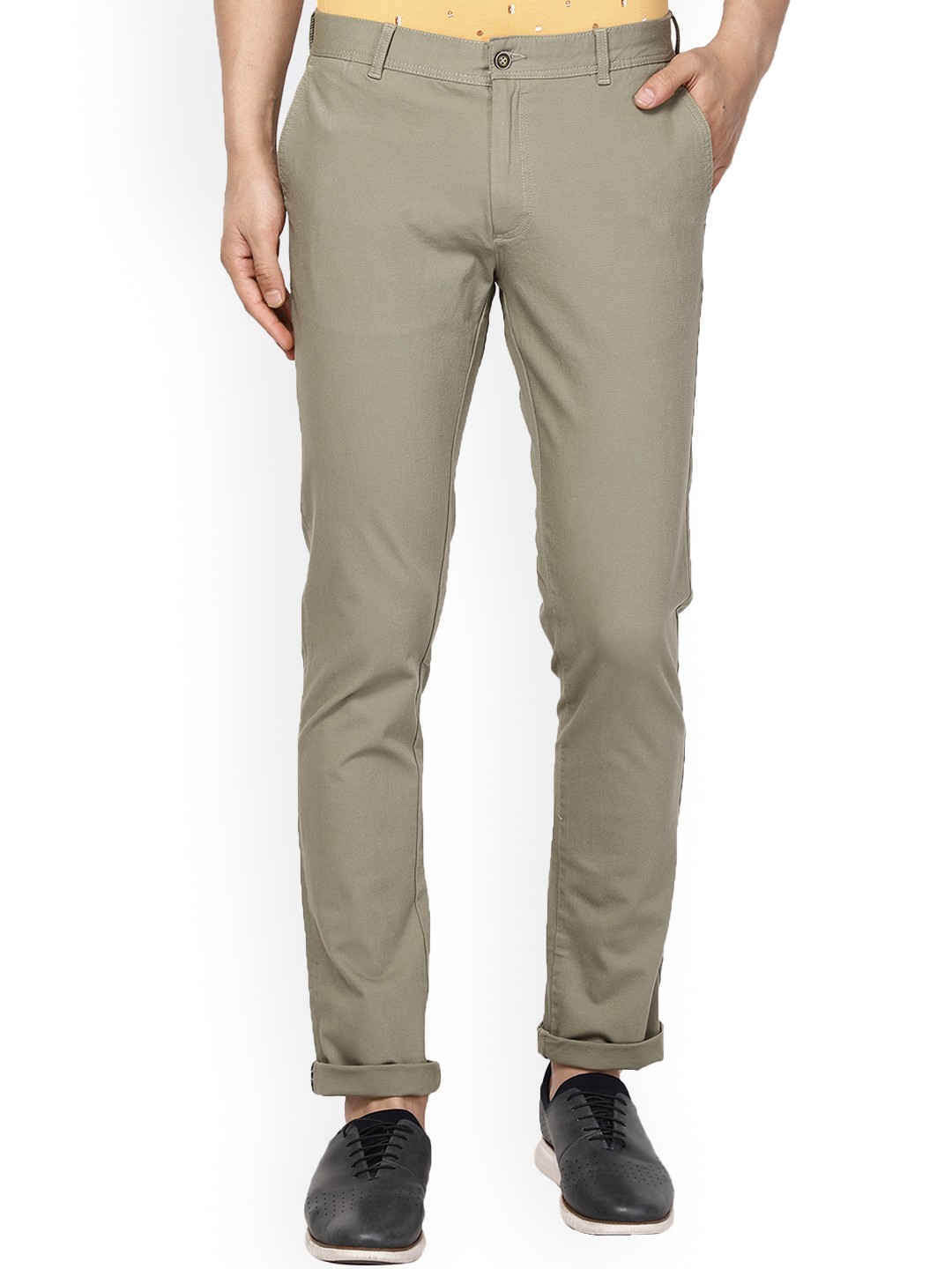 

Blackberrys Men Olive Green Skinny Fit Low-Rise Trousers