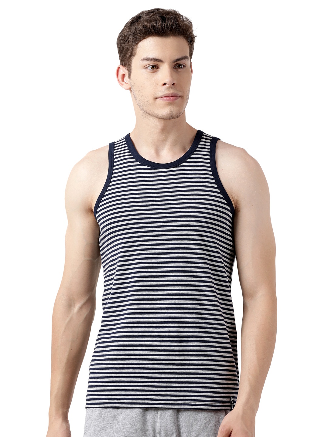 

Pepe Jeans Men White & Black Striped Printed Cotton Innerwear Vests