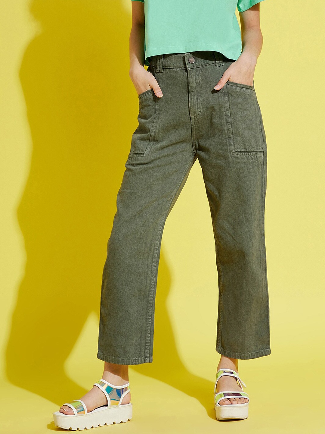 

Noh Voh - SASSAFRAS Kids Girls Olive Green Straight Fit Jeans