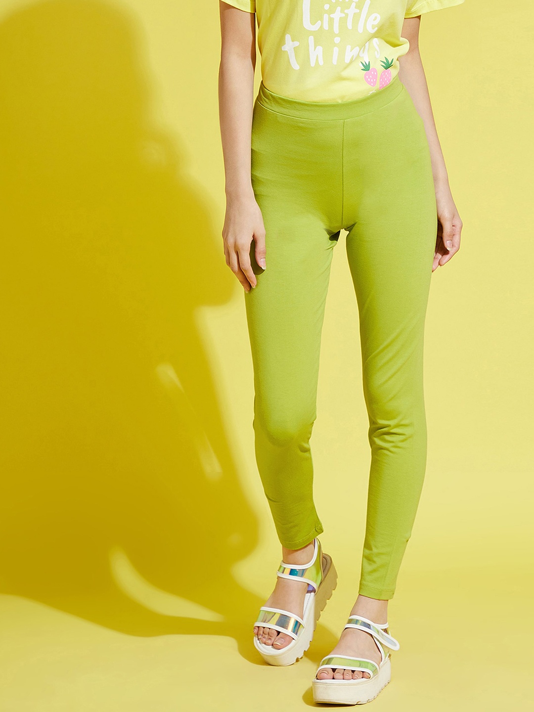 

Noh.Voh - SASSAFRAS Kids Girls Green Solid Comfort-Fit Ankle-Length Leggings