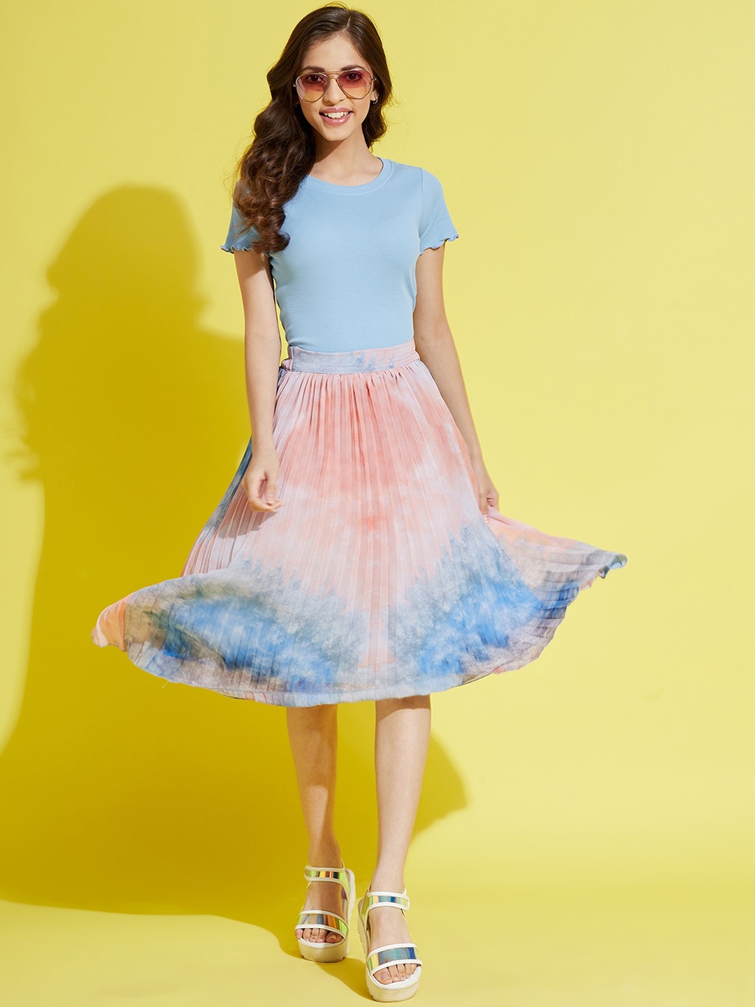 

Noh.Voh - SASSAFRAS Kids Purple & Yellow Tie-Dye Pleated Asymmetrical Skirt