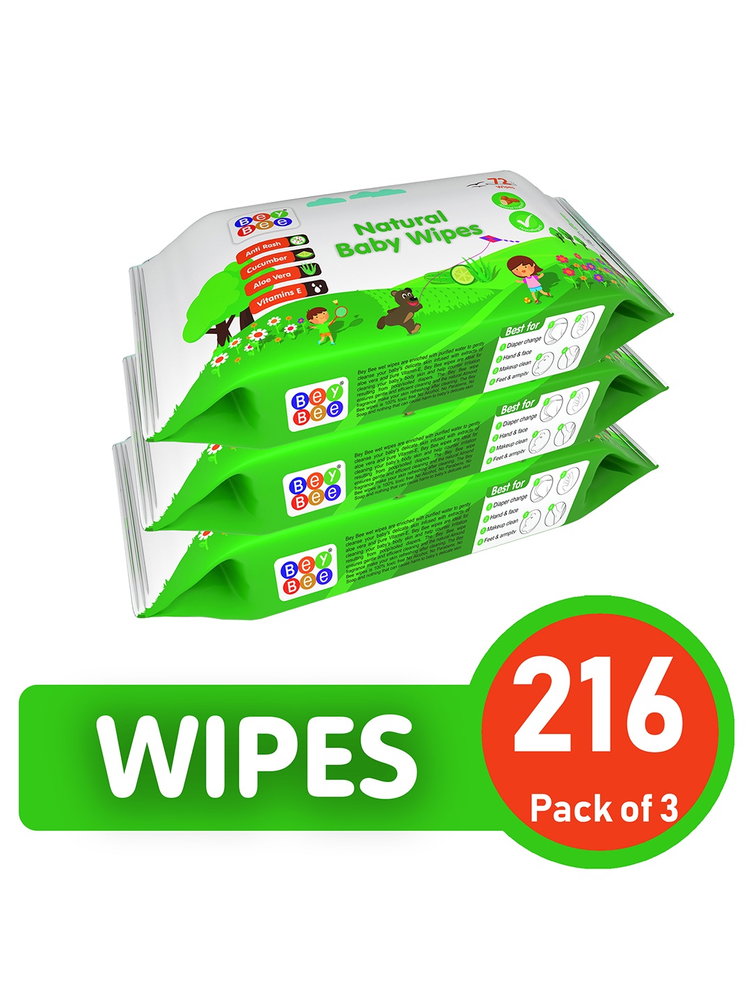 

BeyBee Kids Pack of 3 Cucumber and Aloe Vera Baby Wipes - 72 Pulls Each, White