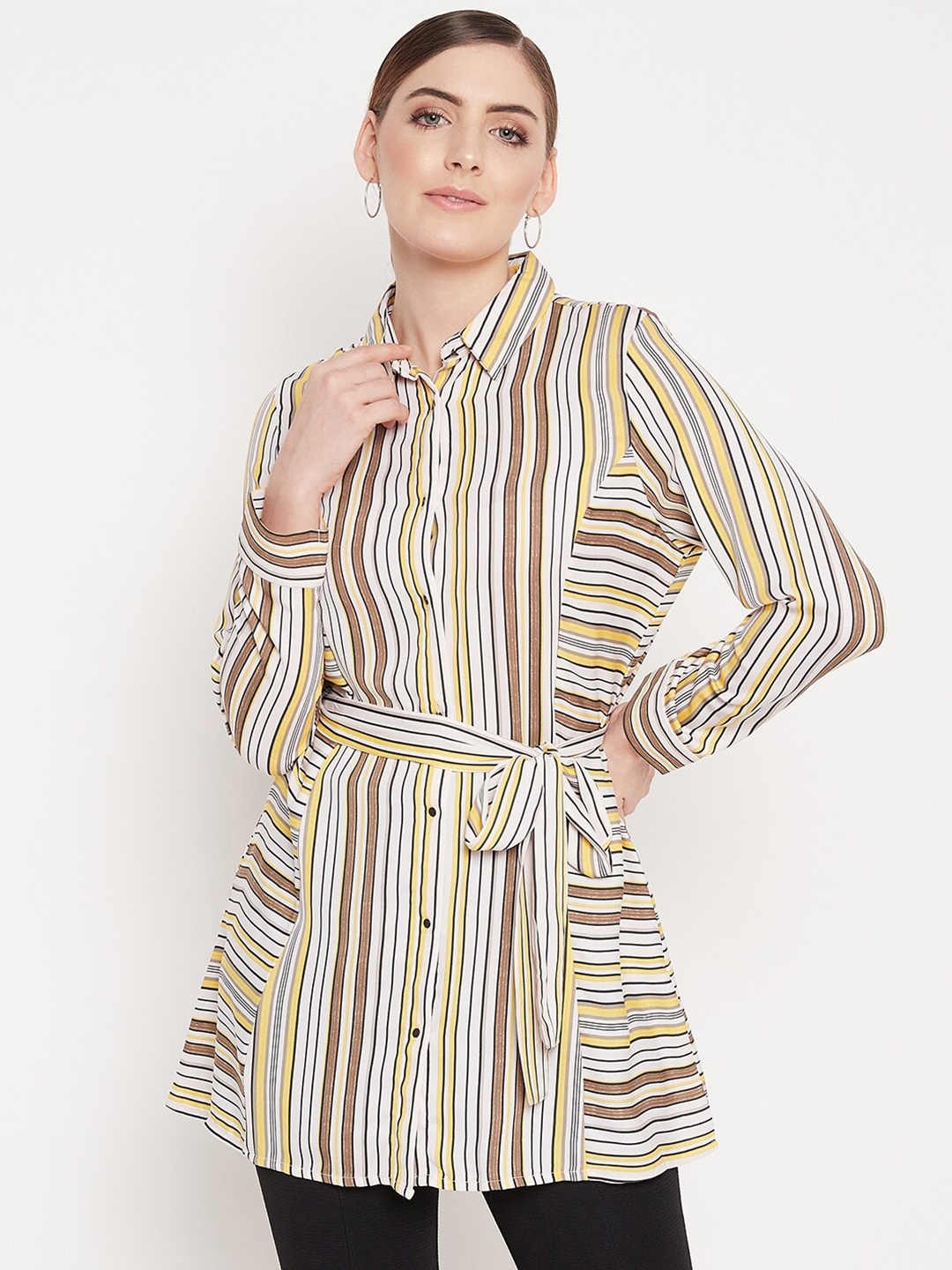 

Madame Women's Mustard Striped Casual Shirt