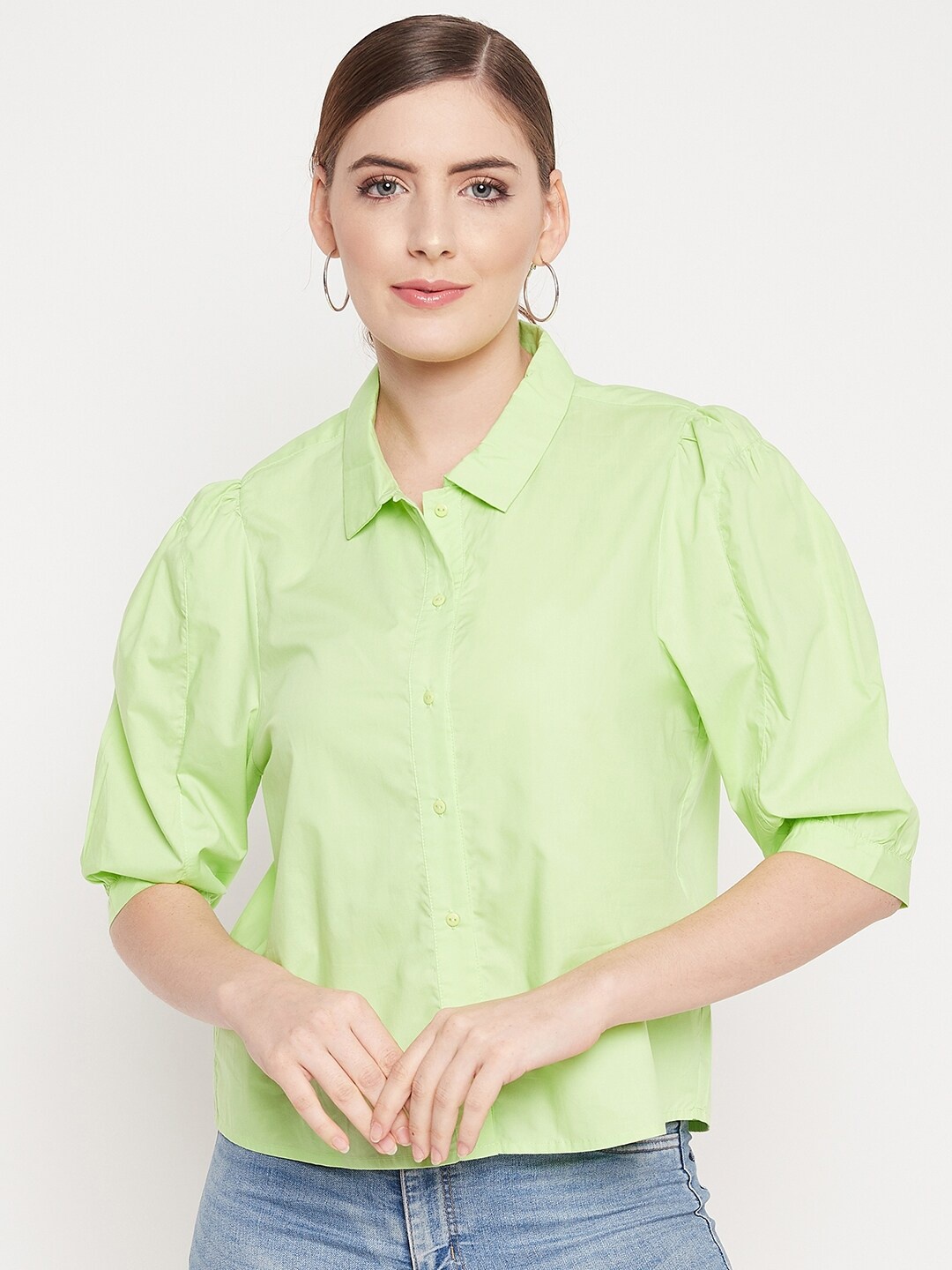 

Madame Women's Green Casual Shirt
