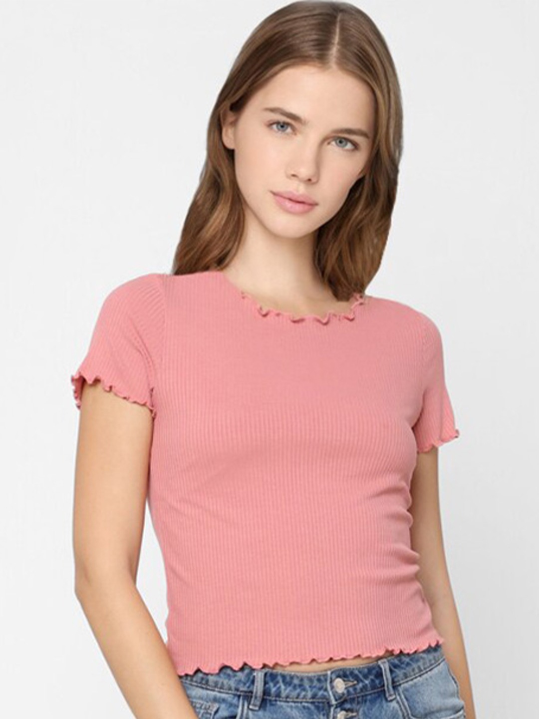 

ONLY Women Pink Striped T-shirt