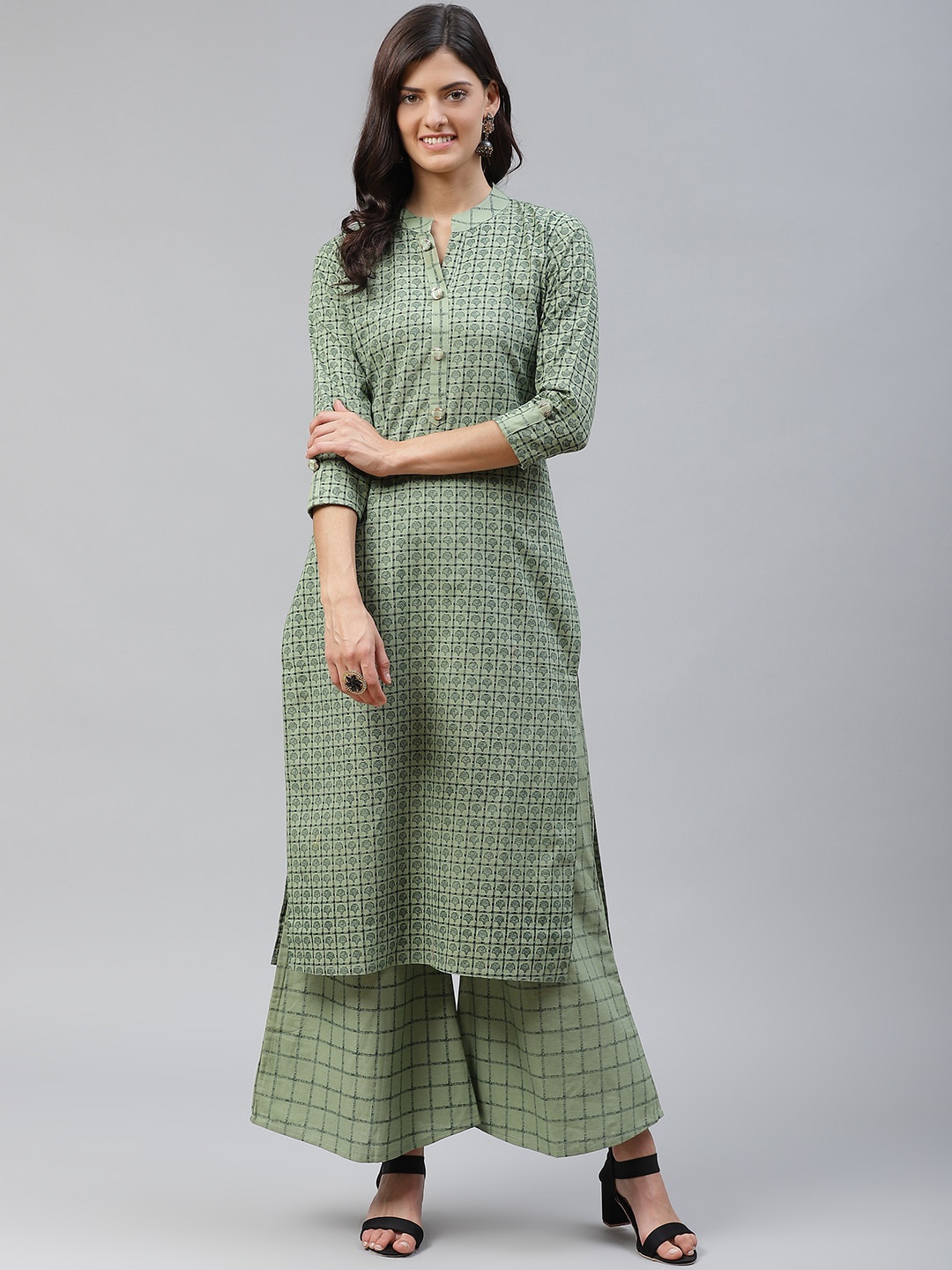 

HIGHLIGHT FASHION EXPORT Women Green Printed Kurta with Sharara