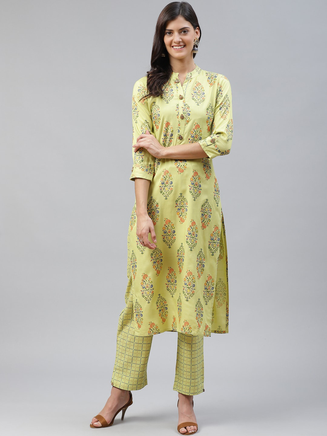 

HIGHLIGHT FASHION EXPORT Women Green Ethnic Motifs Printed Kurta with Trousers