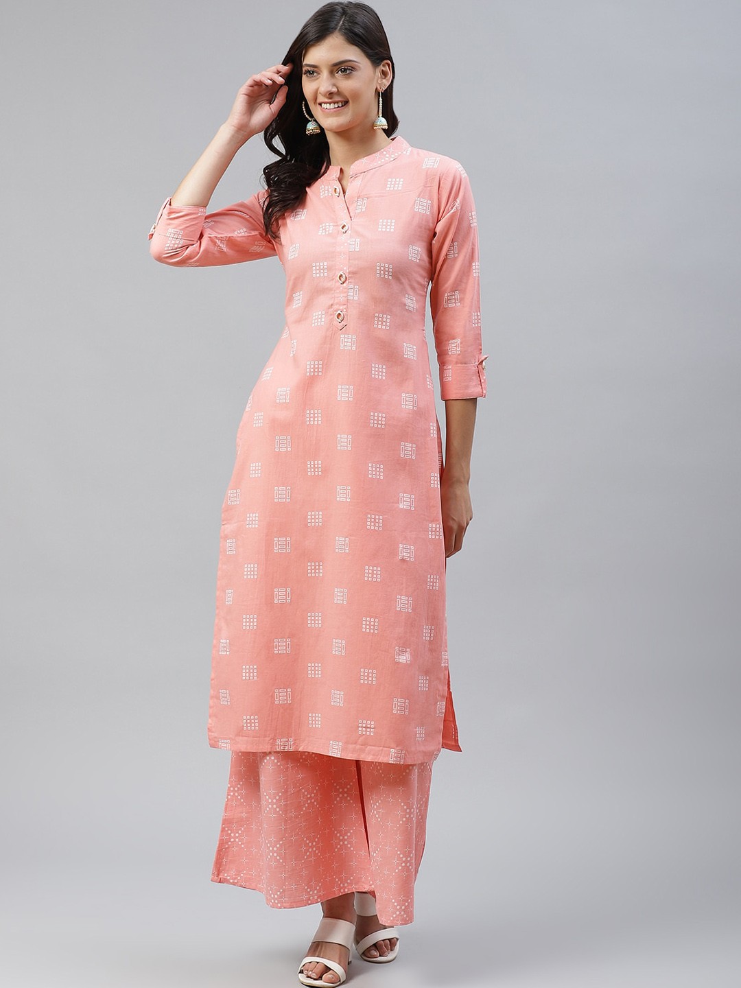 

HIGHLIGHT FASHION EXPORT Women Peach-Coloured Printed Kurta with Palazzos
