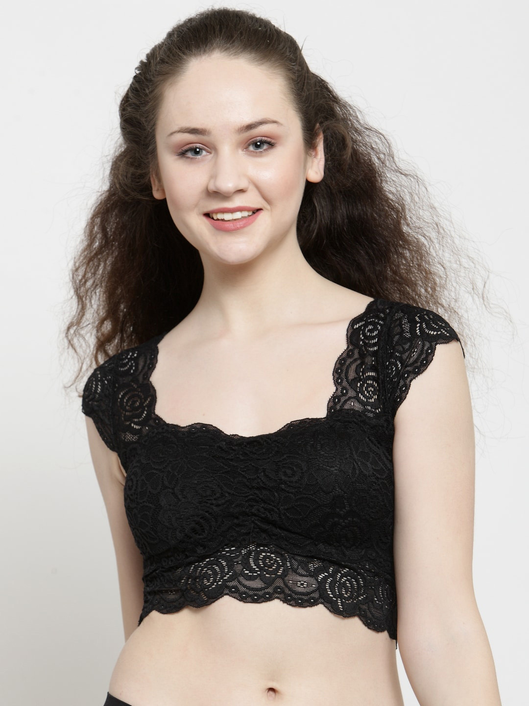 

Friskers Black Floral Bralette Bra Lightly Padded