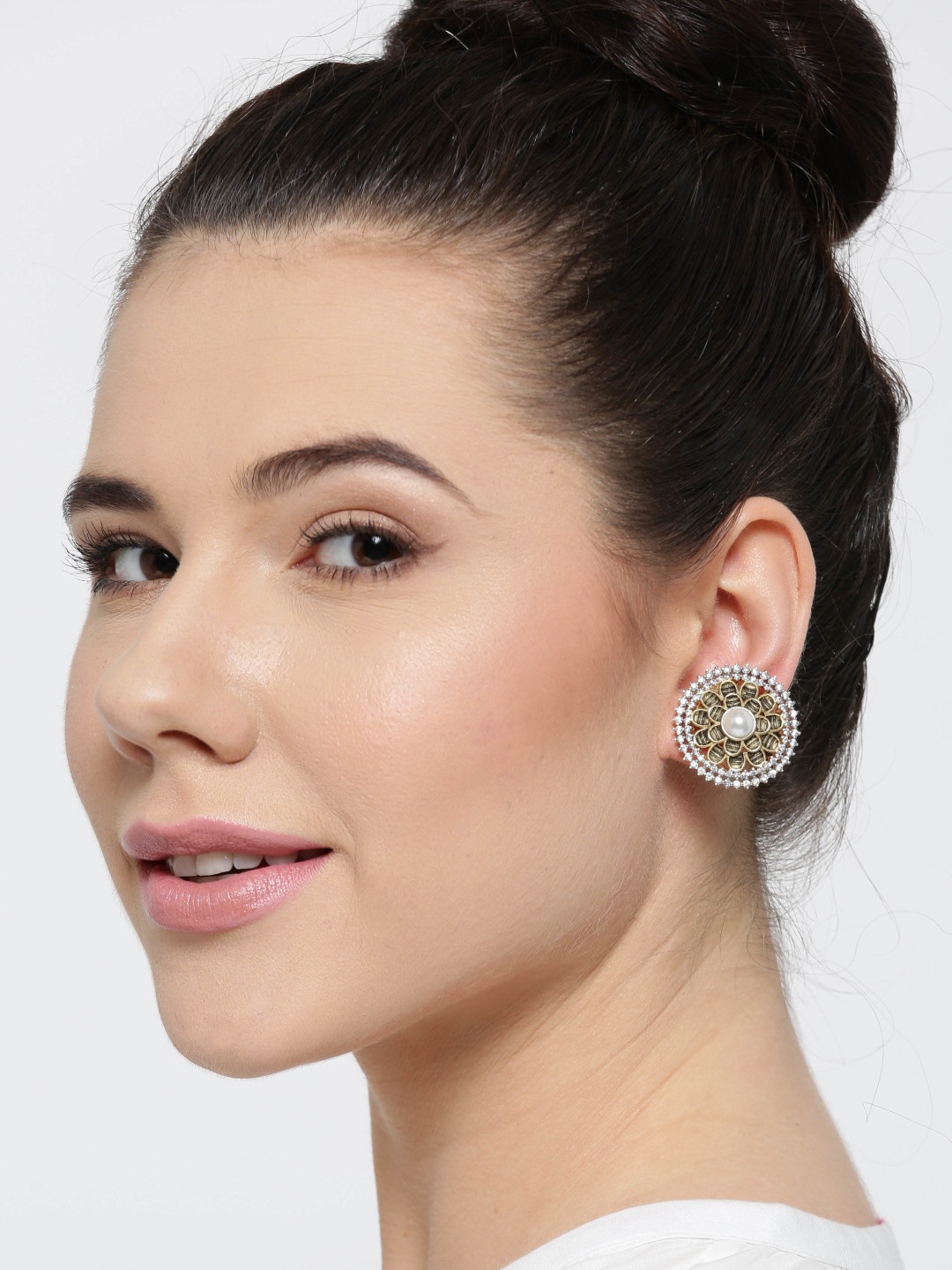 

PANASH Gold-Plated White Contemporary Studs Earrings