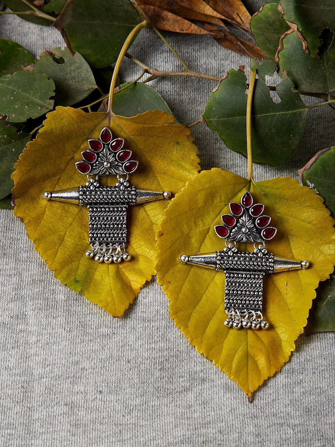 

PANASH Silver-Toned Spiked Drop Earrings